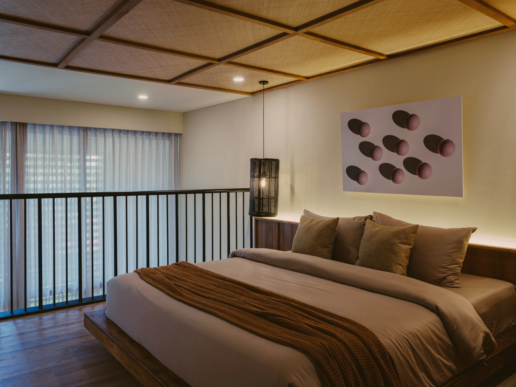 Mezzanine bedroom vantage point overlooking the double-height space