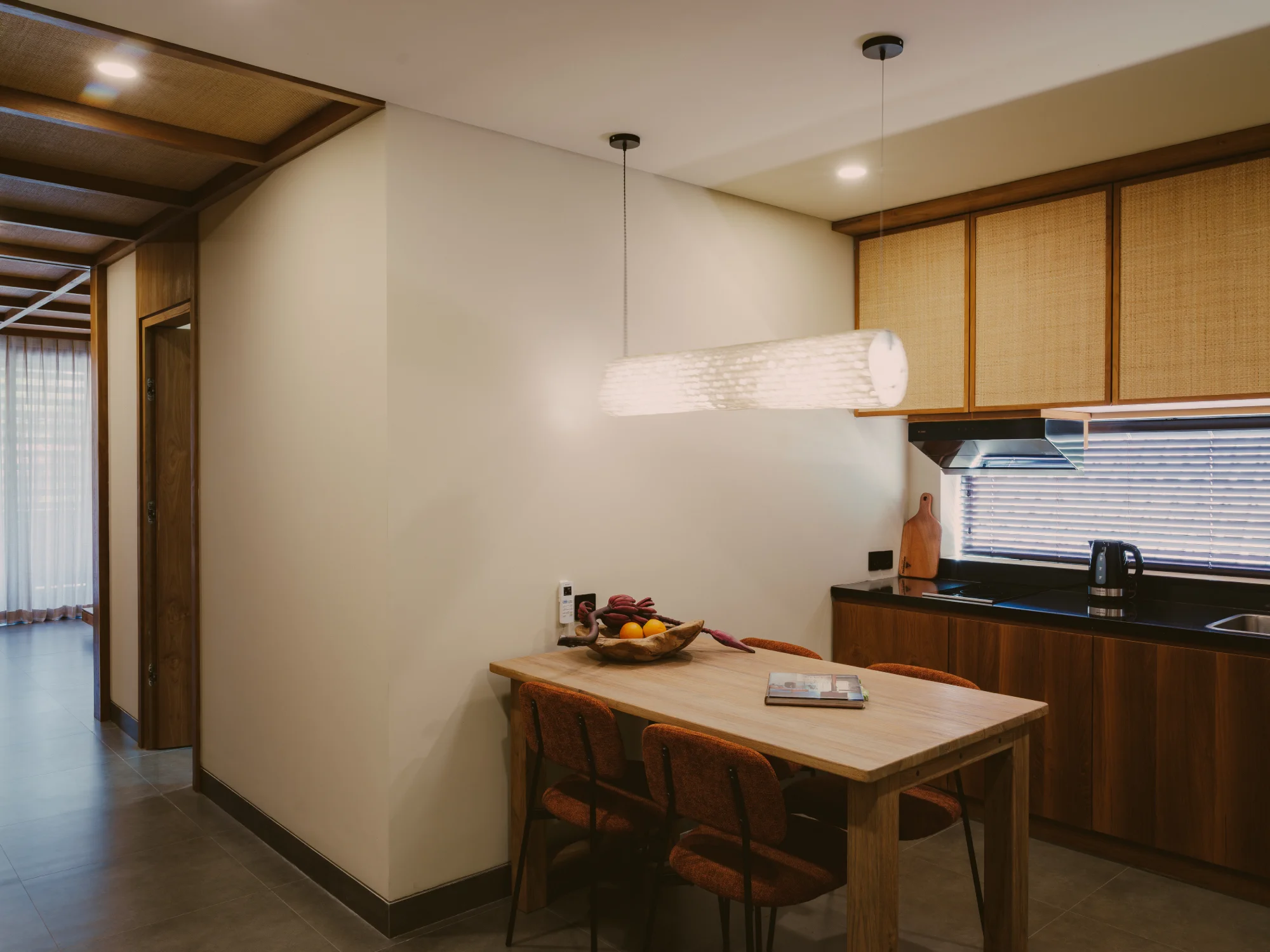 Dining setup ready for relaxed meals and morning coffee